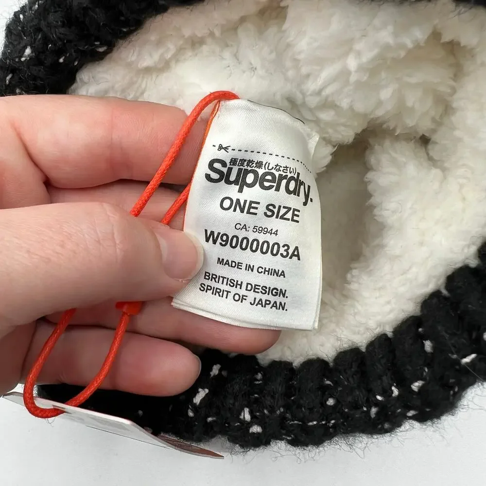 Super Dry NWT Knit Sherpa Lined Pom Beanie